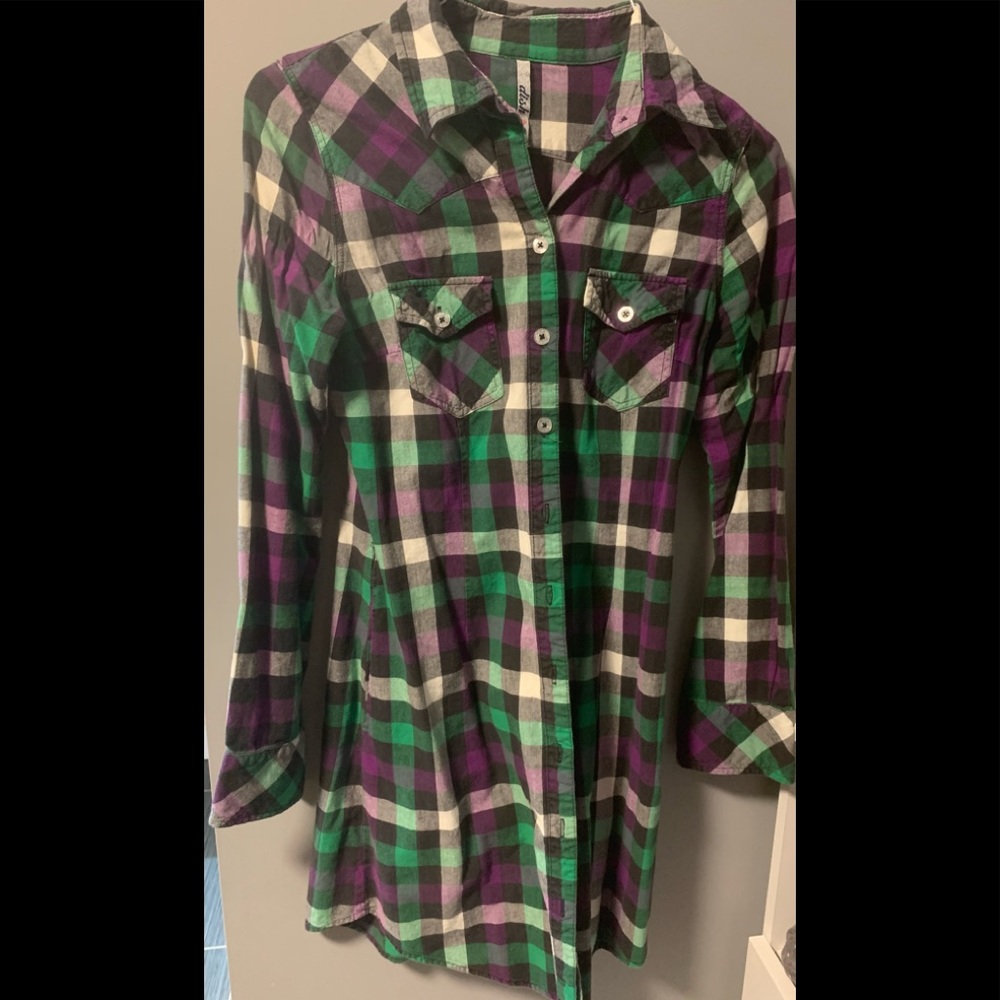 DISH Long Sleeve Plaid Shirt Tunic Dress